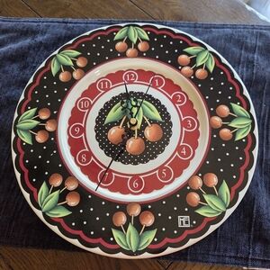 Mary Engelbreit Cherries Ceramic Clock With Brand New Clock Mechanism